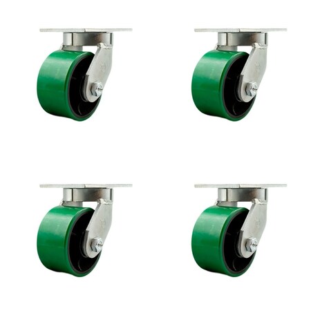 Service Caster 6'' Heavy Duty Green Poly on Cast Iron Swivel Caster Set with 2 Swivel Locks, 4PK CRAN-SCC-KP92S630-PUR-GB-BSL-2-S-2